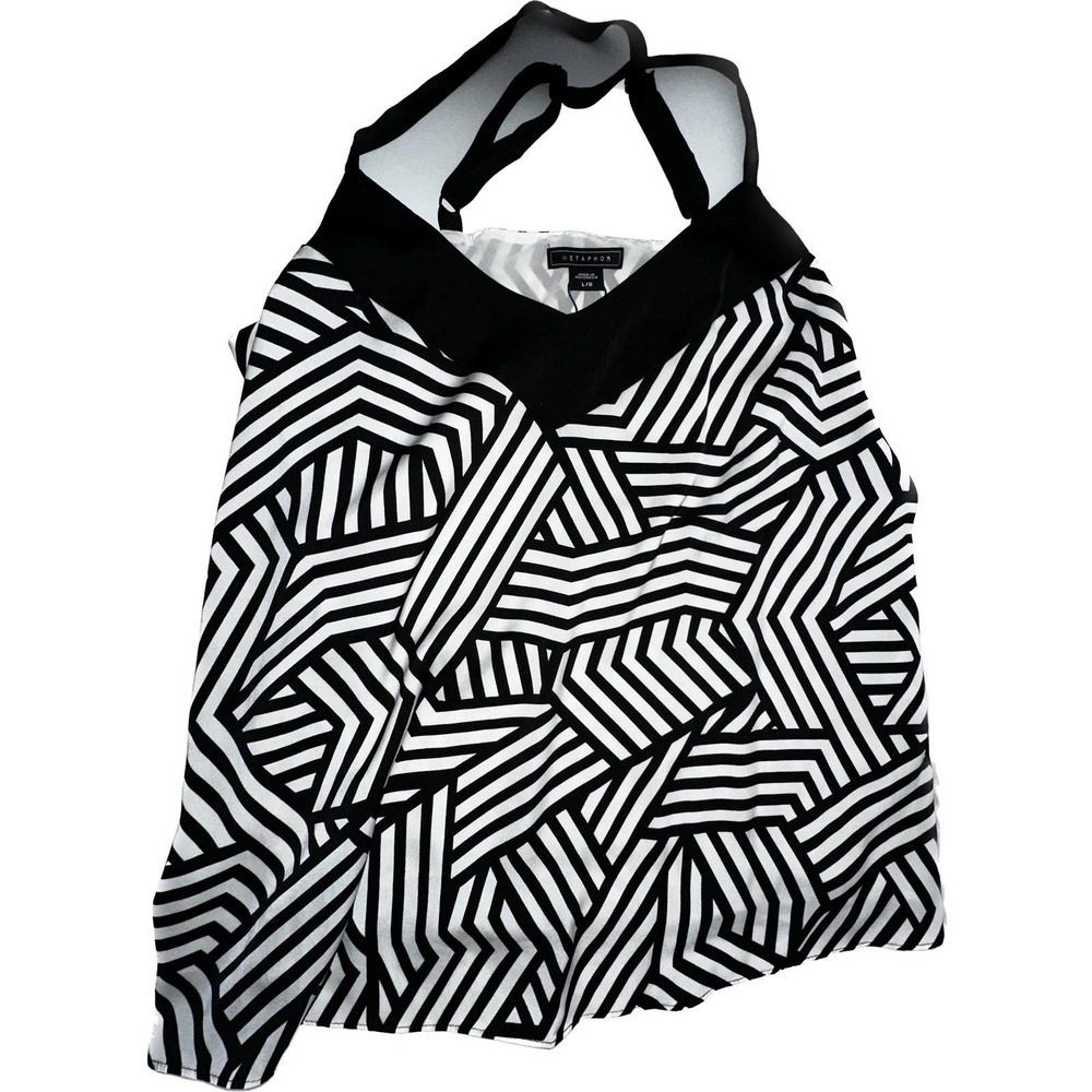 Metaphor Black and White Graphic Flowy‎ Camisole Top Size L